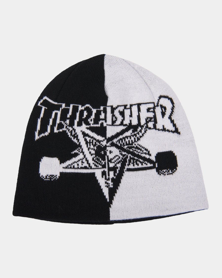 thrasher skategoat split skully beanie black white