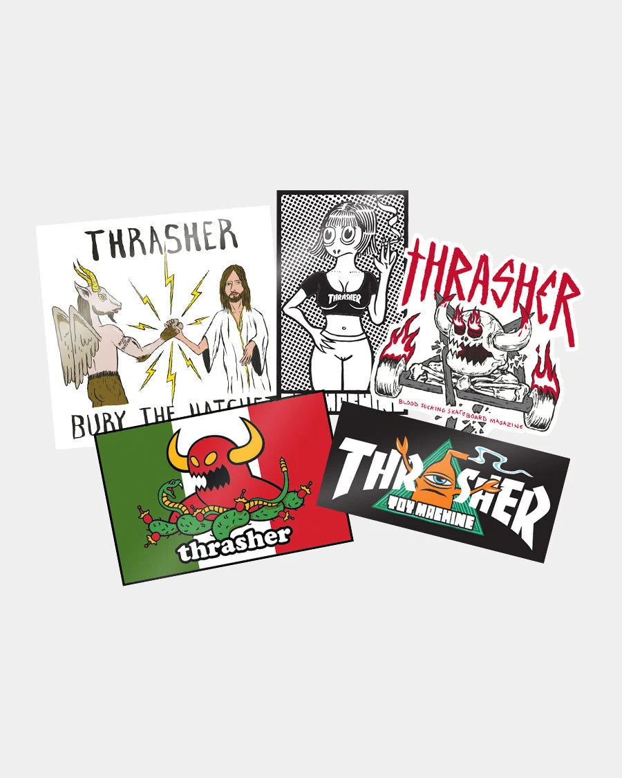 thrasher x toy machine sticker 5 pack