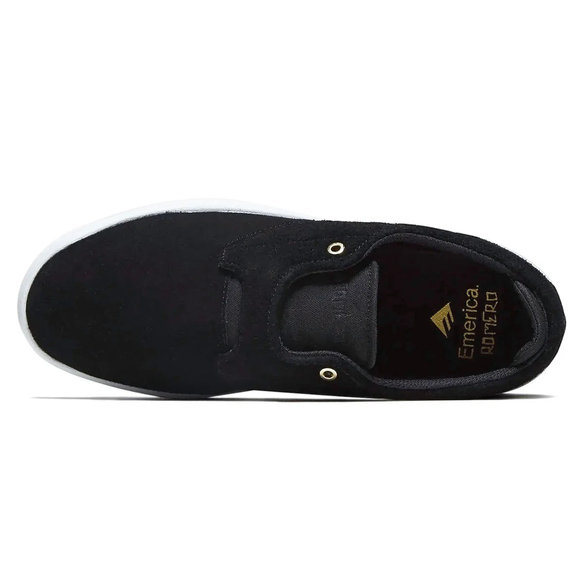 emerica romero skater shoe black / white / gold