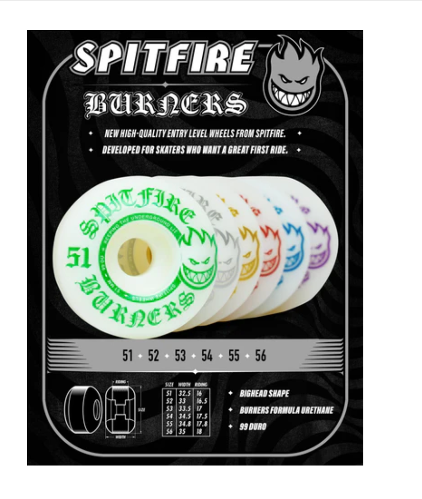 Spitfire 99a Burner White/Silver Wheels 52mm