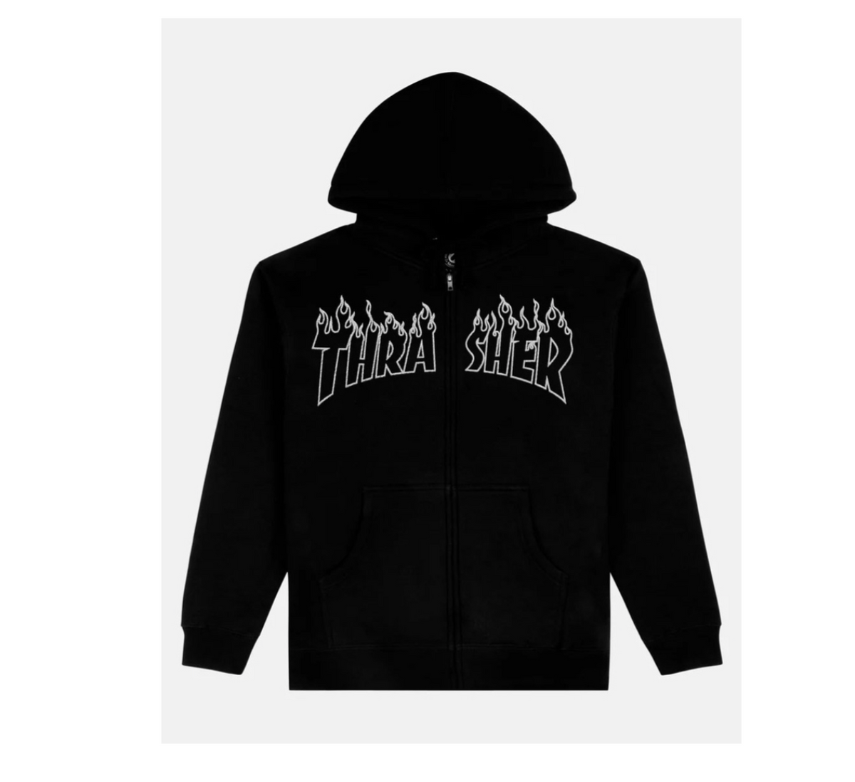 Thrasher Flame Emb Hoodie Zip Up Black