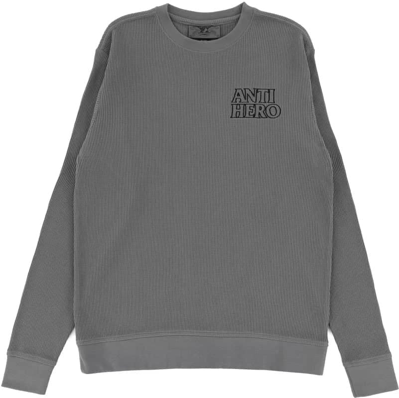 anti hero lil black hero outline thermal waffle knit crewneck charcoal black