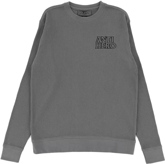 anti hero lil black hero outline thermal waffle knit crewneck charcoal black