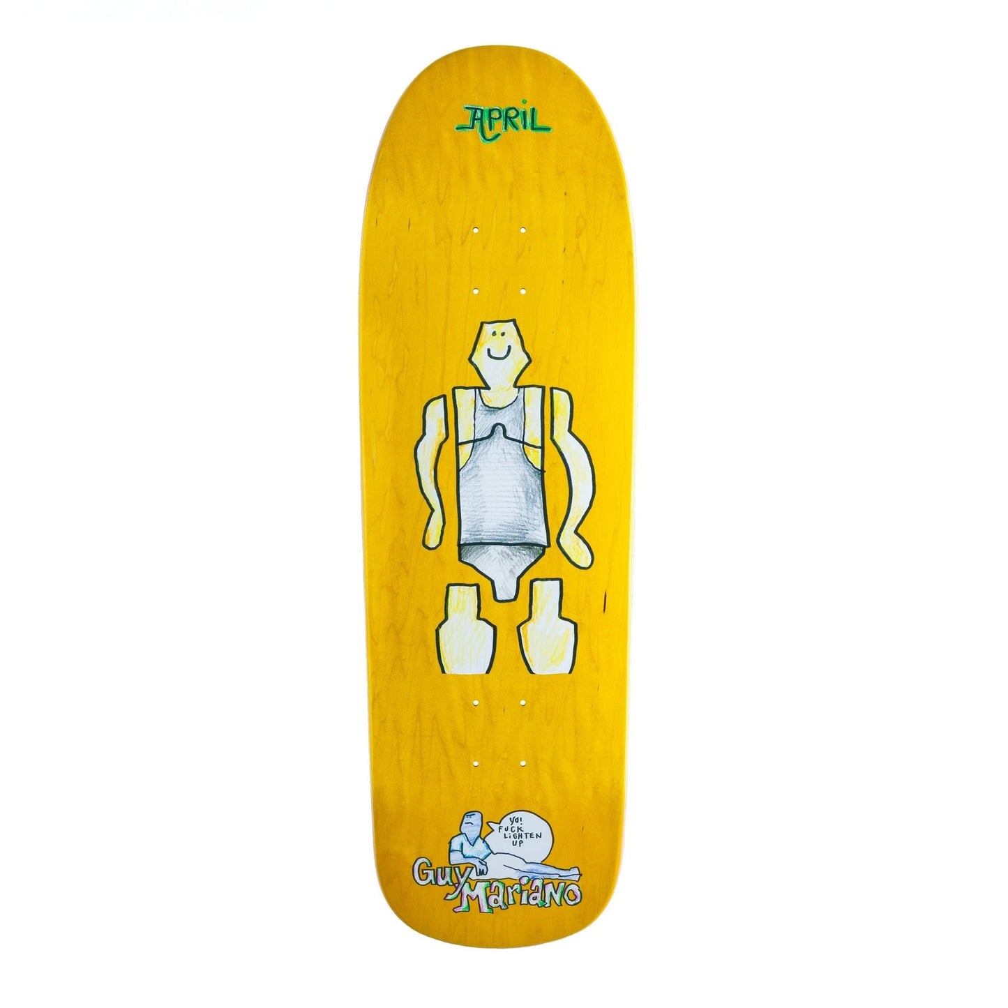 april guy by gonz yellow 90s shaped deck 9.6