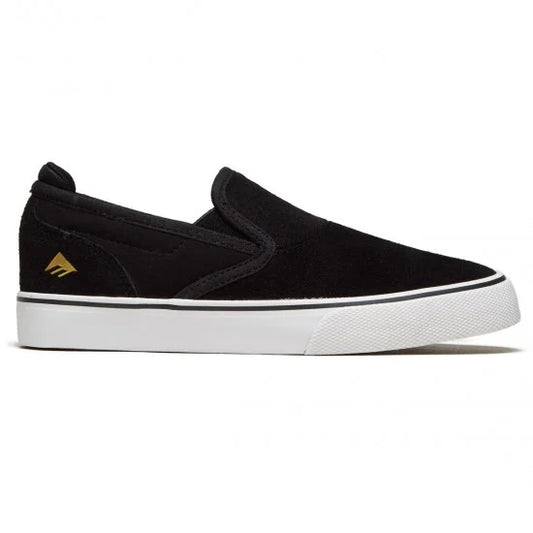 emerica youth wino g6 slip on shoe black white gold