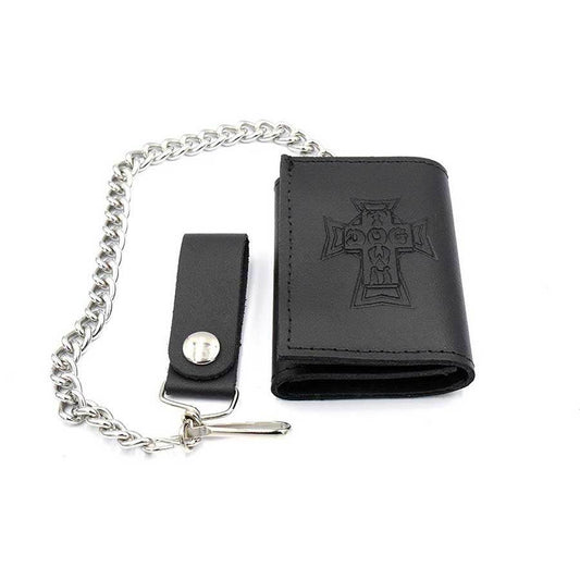 dogtown tri fold leather chain wallet black