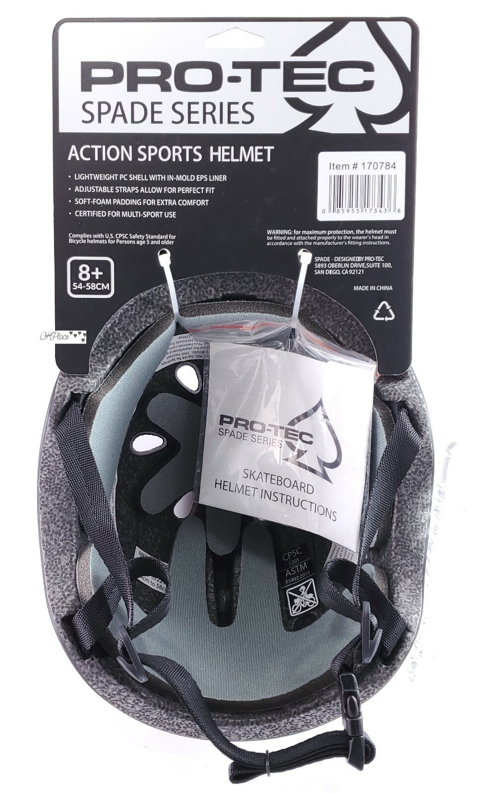 pro tec spade series certified helmet black sized for ages 8+