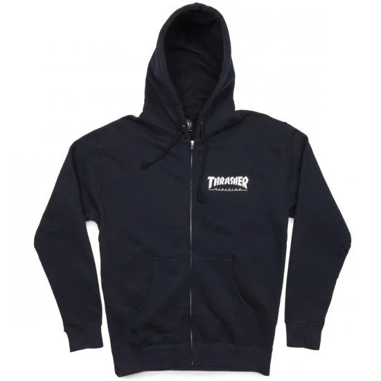 thrasher logo zip hoodie black