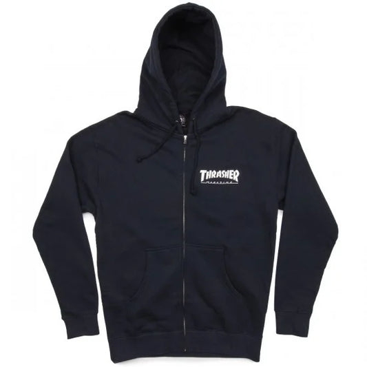 thrasher logo zip hoodie black