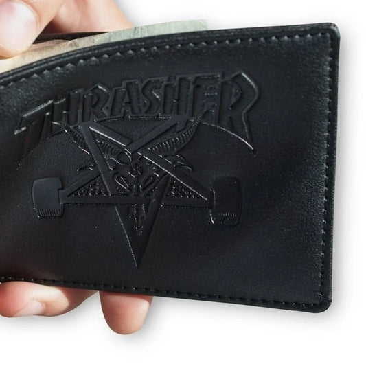 thrasher sk8 goat leather wallet black