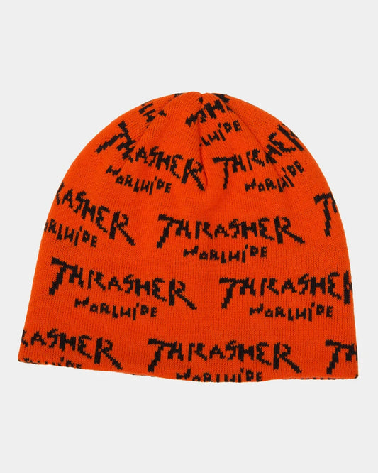 thrasher worldwide skully beanie orange