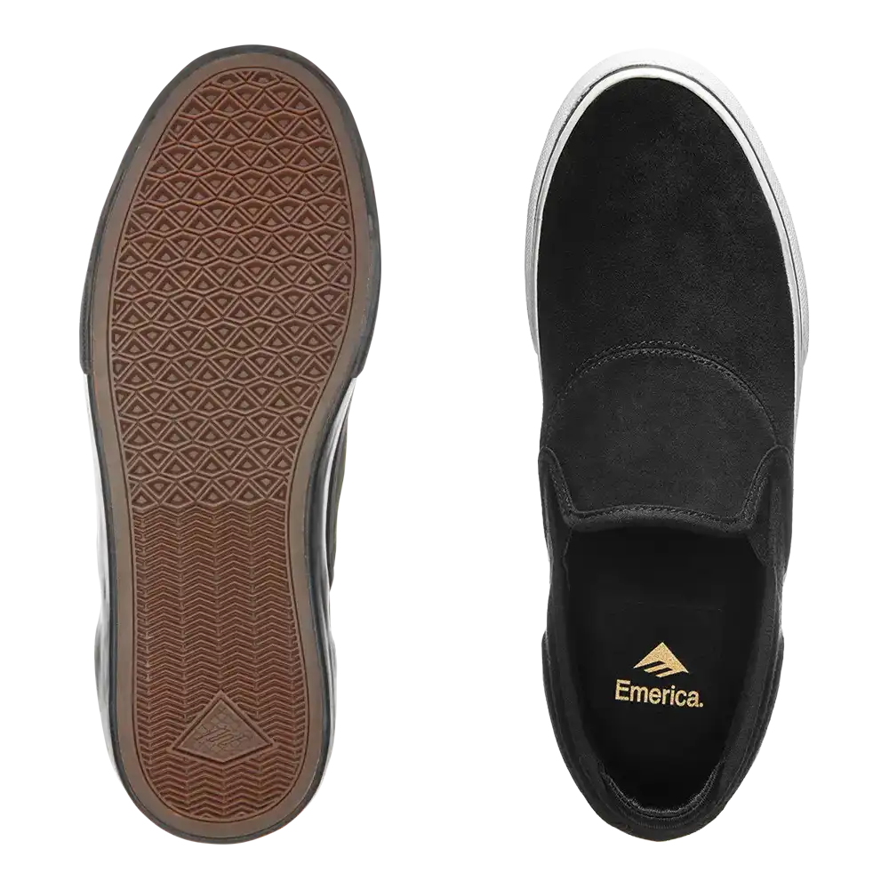 emerica wino g6 slip on shoe black white gold